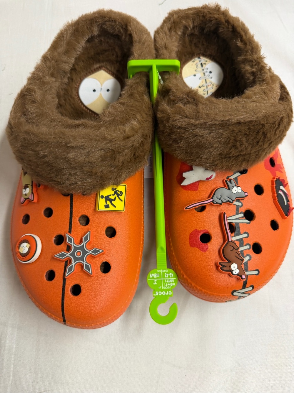 CROCS Orange Faux-Fur Lined Clogs with Character Jibbitz